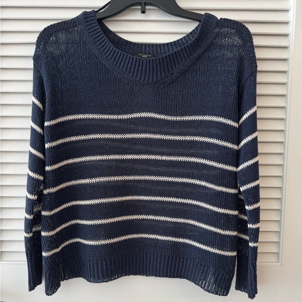 ANN TAYLOR| Navy and White Striped Women's mesh Sweater, XS petite